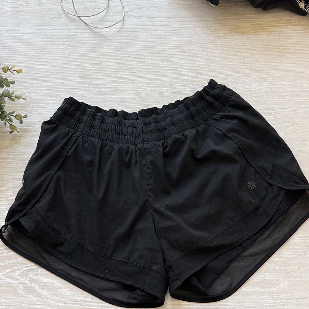Athleta Mesh Racer Run Short 4” Black Athletic Running Shorts